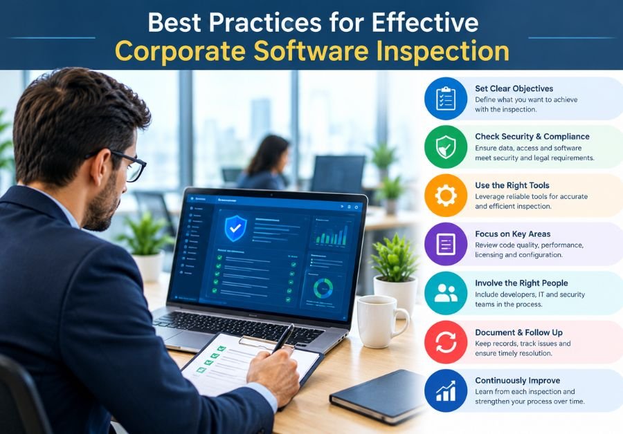 Corporate software inspection best practices for security, compliance, and quality.